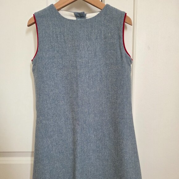 Papo d'anjo herringbone blue wool pinafore dress size 6 girls - Picture 1 of 8